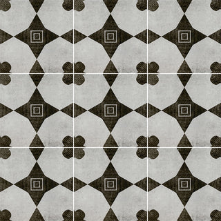 Grey Black - 8x8 Zaria Diamond Clover Patterned Stone-Look Matte Smooth Porcelain Tile