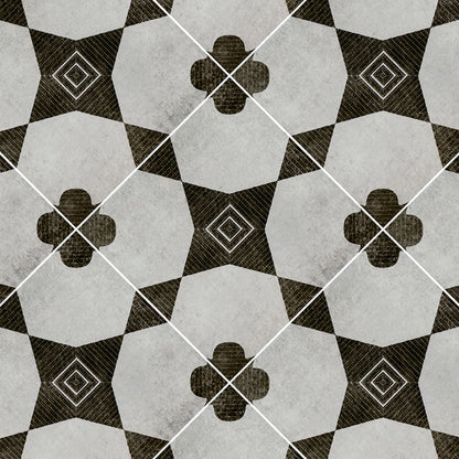 8x8 Zaria Diamond Clover Patterned Stone-Look Matte Smooth Porcelain Tile Grey Black