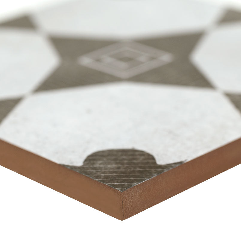 8x8 Zaria Diamond Clover Patterned Stone-Look Matte Smooth Porcelain Tile Grey Black