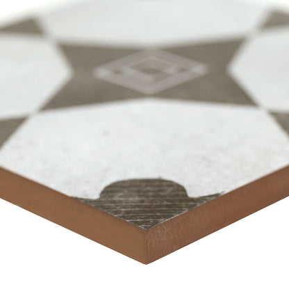 8x8 Zaria Diamond Clover Patterned Stone-Look Matte Smooth Porcelain Tile Grey Black