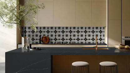 8x8 Zaria Diamond Clover Patterned Stone-Look Matte Smooth Porcelain Tile Grey Black
