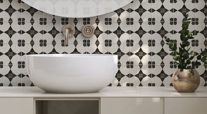 8x8 Zaria Diamond Clover Patterned Stone-Look Matte Smooth Porcelain Tile Grey Black