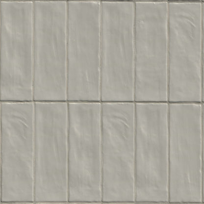 2.5x8 Zest Solid-Color Satin Wavy Ceramic Tile Soft Grey
