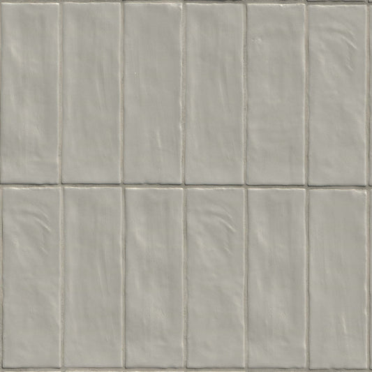 2.5x8 Zest Solid-Color Satin Wavy Ceramic Tile Soft Grey