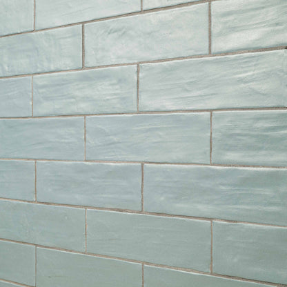 2.5x8 Zest Solid-Color Satin Wavy Ceramic Tile Light Blue