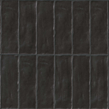 2.5x8 Zest Solid-Color Satin Wavy Ceramic Tile Charcoal Black