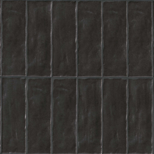 2.5x8 Zest Solid-Color Satin Wavy Ceramic Tile Charcoal Black