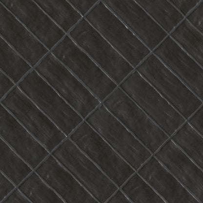 2.5x8 Zest Solid-Color Satin Wavy Ceramic Tile Charcoal Black