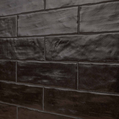 2.5x8 Zest Solid-Color Satin Wavy Ceramic Tile Charcoal Black