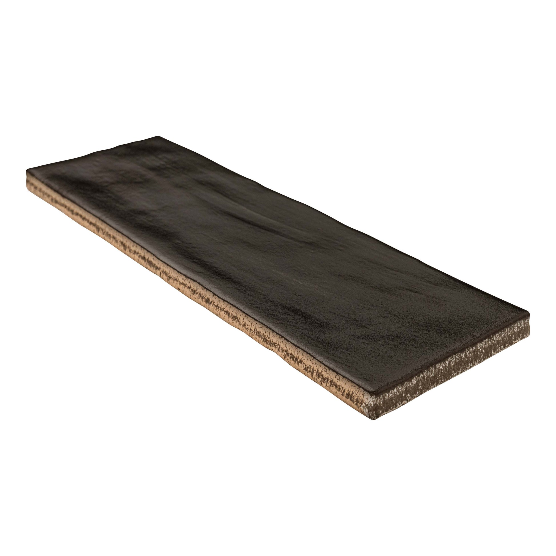 2.5x8 Zest Solid-Color Satin Wavy Ceramic Tile Charcoal Black