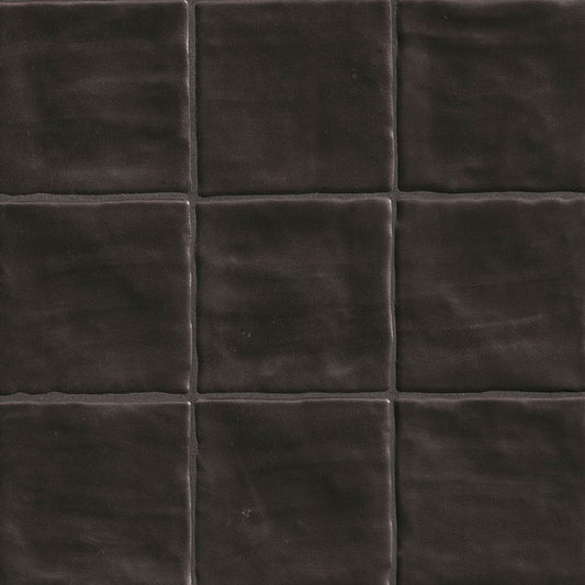 4x4 Zest Solid-Color Satin Wavy Ceramic Tile Charcoal Black