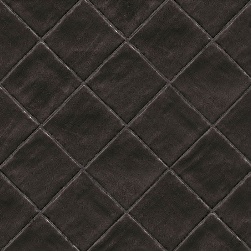 4x4 Zest Solid-Color Satin Wavy Ceramic Tile Charcoal Black