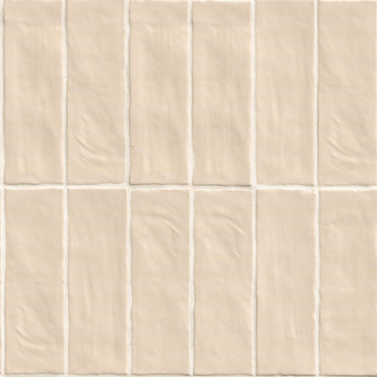 2.5x8 Zest Solid-Color Satin Wavy Ceramic Tile Cream Beige