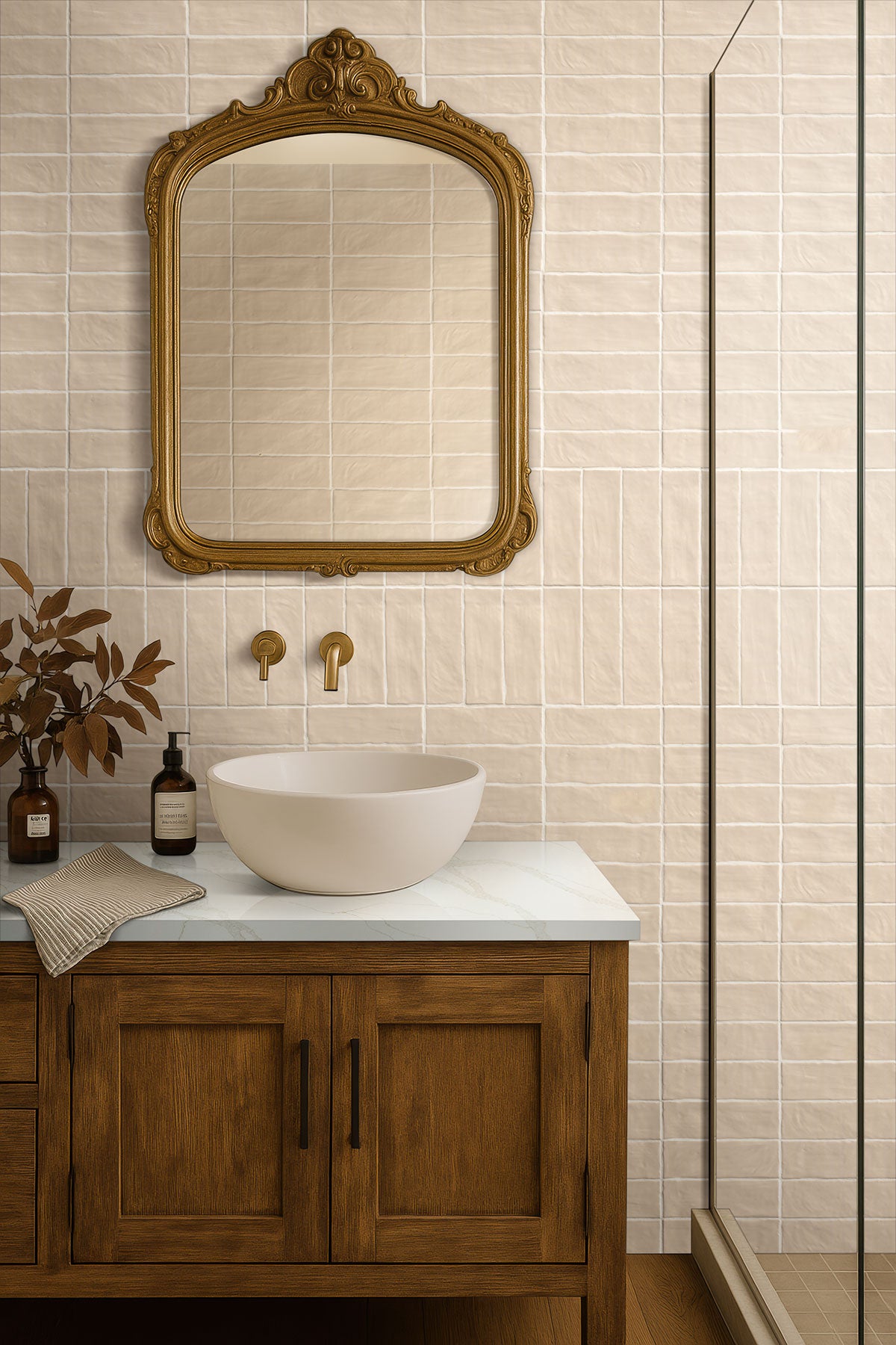 2.5x8 Zest Solid-Color Satin Wavy Ceramic Tile Cream Beige