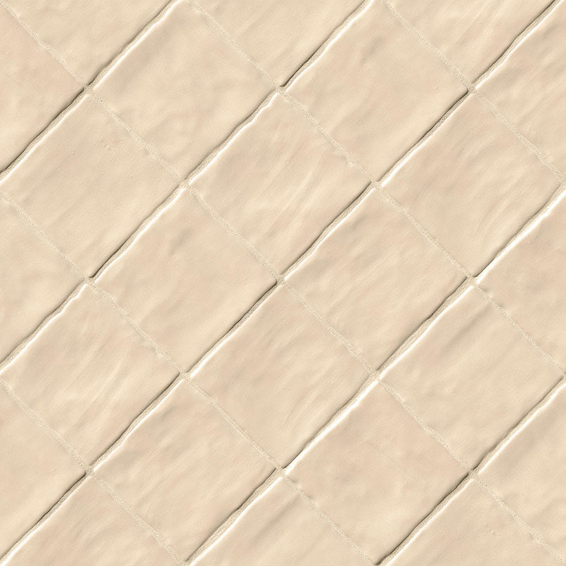 4x4 Zest Solid-Color Satin Wavy Ceramic Tile Cream Beige