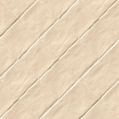 4x4 Zest Solid-Color Satin Wavy Ceramic Tile Cream Beige