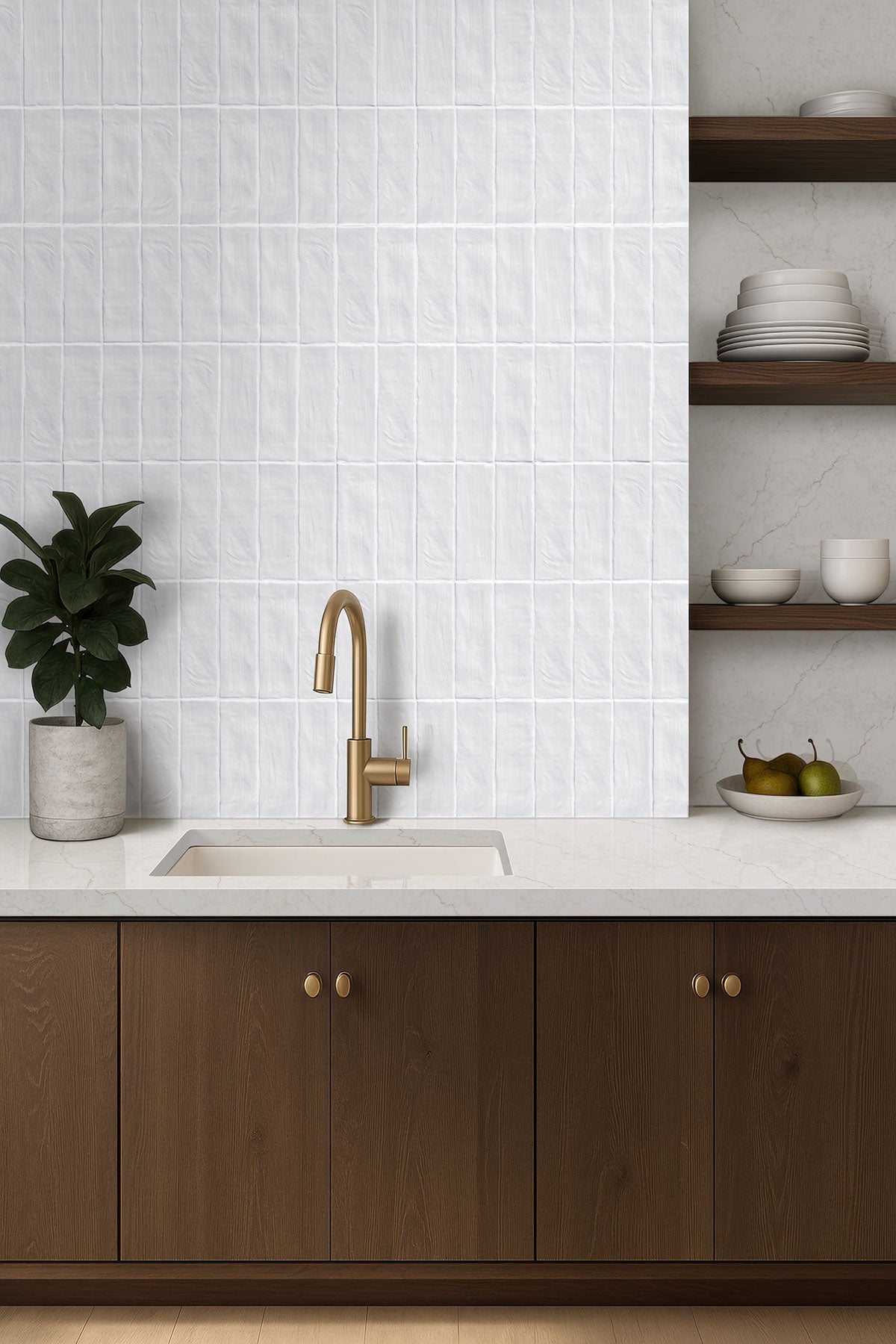 2.5x8 Zest Solid-Color Satin Wavy Ceramic Tile Soft Gray