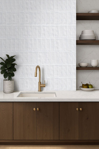 2.5x8 Zest Solid-Color Satin Wavy Ceramic Tile Soft Gray