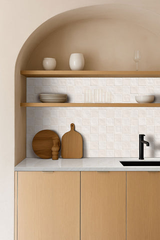 White - 4x4 Zest Solid-Color Satin Undulated Ceramic Tile
