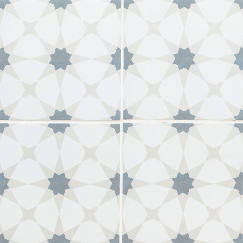 8x8 Kenzzi 3D-Geometric Star Patterned Encaustic-Look Matte Textured Porcelain Tile Soft Gray