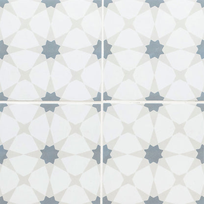 8x8 Kenzzi 3D-Geometric Star Patterned Encaustic-Look Matte Textured Porcelain Tile Soft Gray