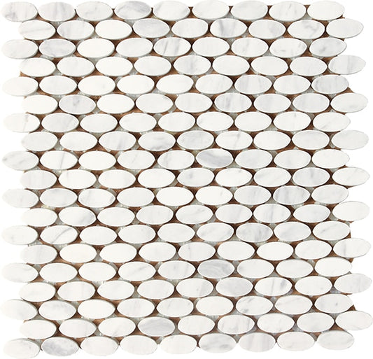 11/2x3/4 Stone A La Mod Oval  Mosaic Stone-Look Polished Smooth Stone Tile White Marble