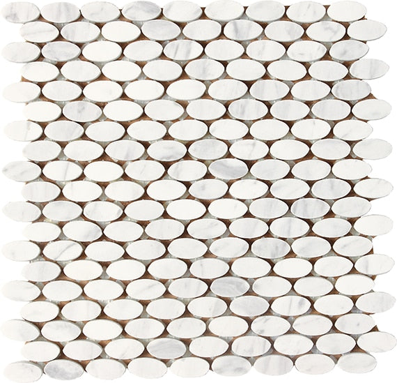 11/2x3/4 Stone A La Mod Oval  Mosaic Stone-Look Polished Smooth Stone Tile White Marble