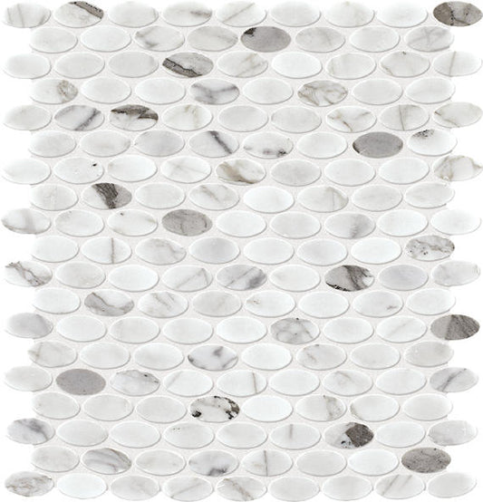 11/2x3/4 Marble Oval  Mosaic Stone-Look Polished Smooth Marble Tile White Marble