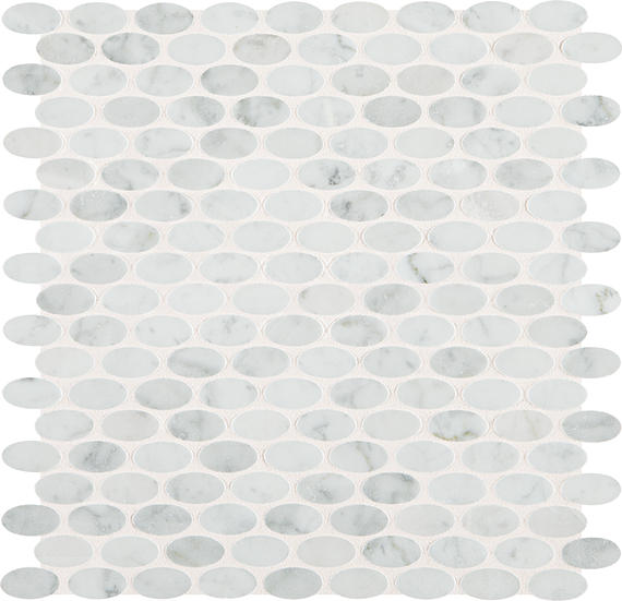 11/2x3/4 Marble Oval  Mosaic Stone-Look Polished Smooth Marble Tile Carrara White