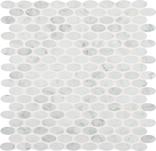 11/2x3/4 Marble Oval  Mosaic Stone-Look Polished Smooth Marble Tile Carrara White