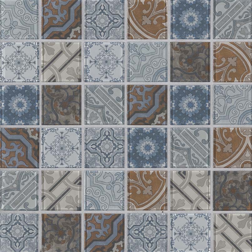 2x2 Pasadena Mosaic Solid-Color Glossy Smooth Glass Tile Blue Brown
