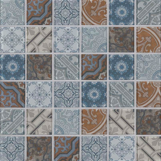 2x2 Pasadena Mosaic Solid-Color Glossy Smooth Glass Tile Blue Brown