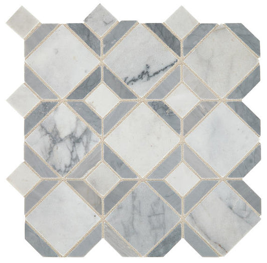 12x12 Sublimity Diamond Framed Border  Mosaic Marble-Look Honed Natural Marble Tile Marble Gray