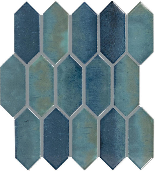 2x5 Miramo Picket  Mosaic Solid-Color Glossy Smooth Ceramic Tile Aqua Blue