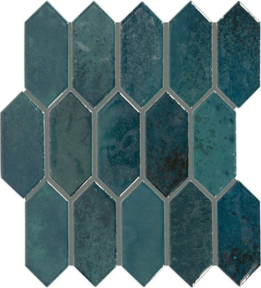 2x5 Miramo Picket  Mosaic Solid-Color Glossy Smooth Ceramic Tile Deep Teal