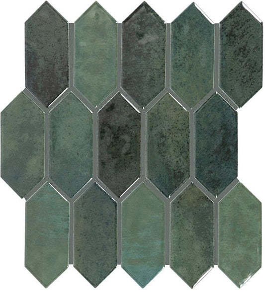 2x5 Miramo Picket  Mosaic Solid-Color Glossy Smooth Ceramic Tile Forest Green