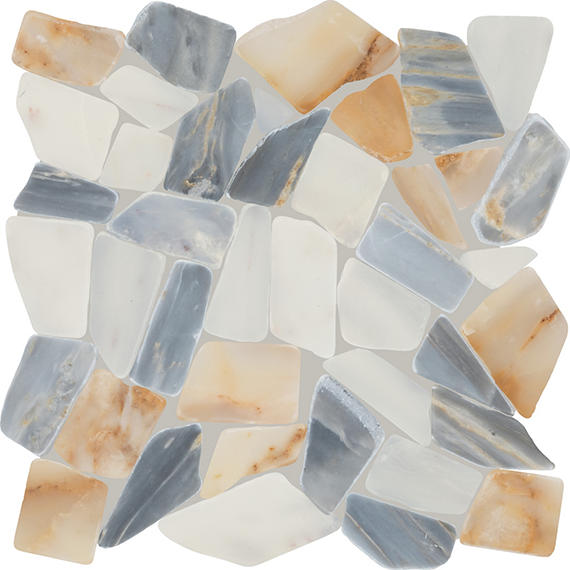 13x13 Gamma Multi-Polygon Fragment Shard Random Pattern Mosaic Marble-Look Honed Textured Stone Tile White Gray