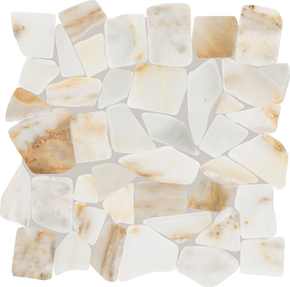 13x13 Gamma Multi-Polygon Fragment Shard Random Pattern Mosaic Marble-Look Honed Textured Stone Tile Golden White
