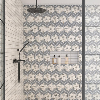 Pebble Gray - 15x12 Pebble Oasis Arabesque Mosaic Natural-Look Tumbled Natural Pebble Tile
