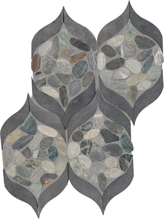 15x12 Pebble Oasis Arabesque  Mosaic Natural-Look Tumbled Natural Pebble Tile Coastal Gray