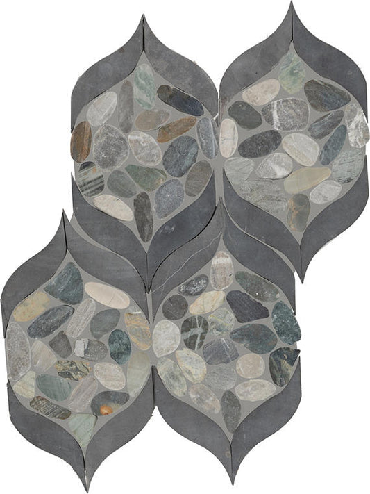15x12 Pebble Oasis Arabesque  Mosaic Natural-Look Tumbled Natural Pebble Tile Coastal Gray