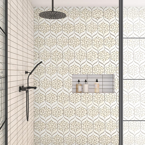 15x12 Pebble Oasis Arabesque  Mosaic Natural-Look Tumbled Natural Pebble Tile Pebble White