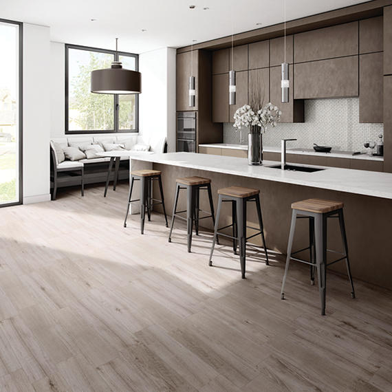 8x8 D_segni Terrazzo Scroll Vine  Patterned Encaustic-Look Matte Smooth Porcelain Tile Light Taupe