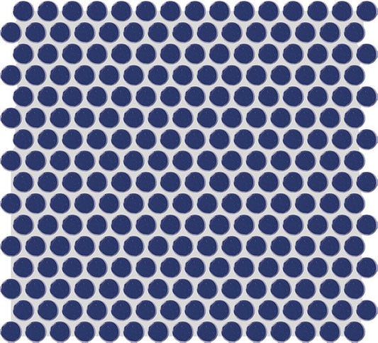 12x14 Color Story Mosaics Circle Penny Round  Mosaic Solid-Color Glossy Smooth Ceramic Tile Sapphire Blue
