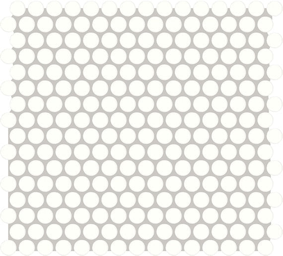 12x14 Color Story Mosaics Circle Penny Round  Mosaic Solid-Color Glossy Smooth Ceramic Tile Pure White