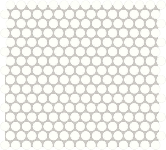 12x14 Color Story Mosaics Circle Penny Round  Mosaic Solid-Color Glossy Smooth Ceramic Tile Pure White