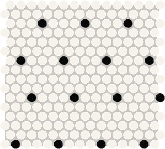 12x14 Color Story Mosaics Circle Penny Round  Mosaic Mixed-Color Matte Smooth Ceramic Tile Black White