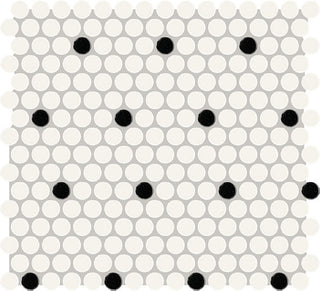 White & Black - 13x11 Color Wheel Mosaic Circle Penny Round Dotted Mosaic Mixed-Color Glossy Smooth Ceramic Tile