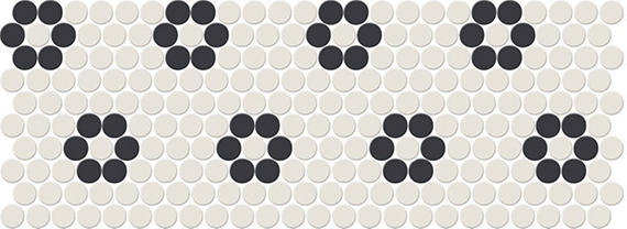 10x22 Unglazed Mosaics Circle Penny Round Petal Floral Mosaic Mixed-Color Matte Smooth Porcelain Tile Black White