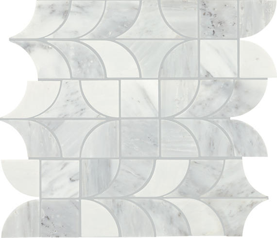 14x16 Gamma Multi-Polygon Scallop Wave Mosaic Marble-Look Polished Smooth Stone Tile Light Marble